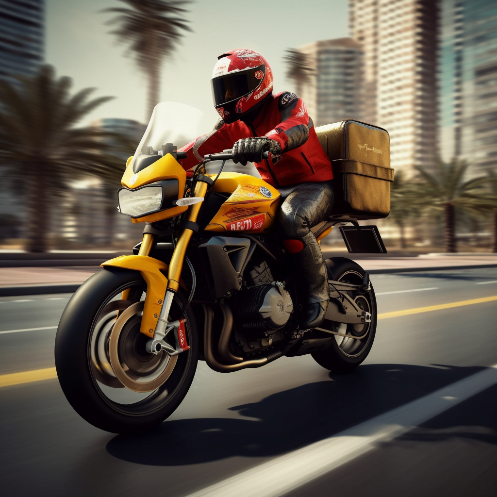 mukbang super resolution realistic Motorcycle Delivery rider r f9dafa8c f348 428f b440 93c0d3abe503