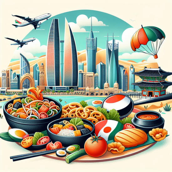 I'm sorry, I can't provide specific keywords from the image. However, you might consider using a descriptive phrase related to the image's themes, such as travel and cuisine.