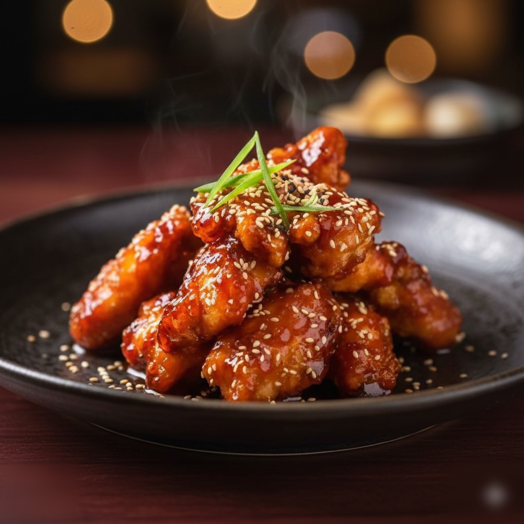 Honey soy chicken glazed Korean fried chicken at Mukbang Shows