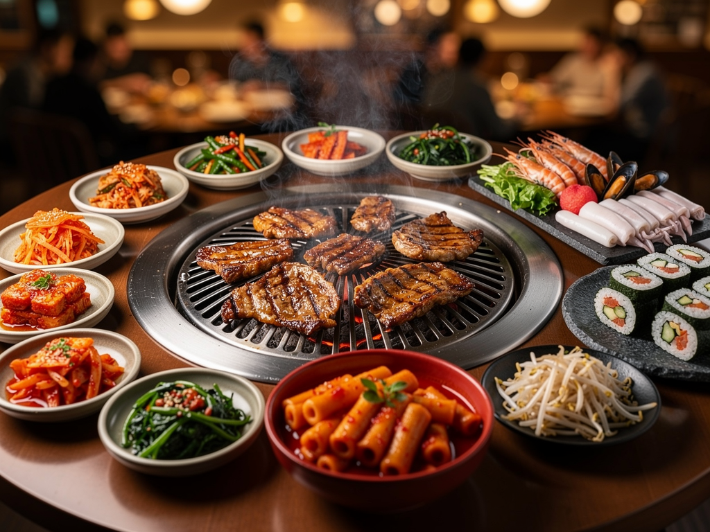 UFC Abu Dhabi 2026: Complete Fan Guide + Where to Eat Near the Venue 1 Halal Korean BBQ beef and chicken grilling at Mukbang Shows Abu Dhabi for UFC Abu Dhabi 2026 fight night dining