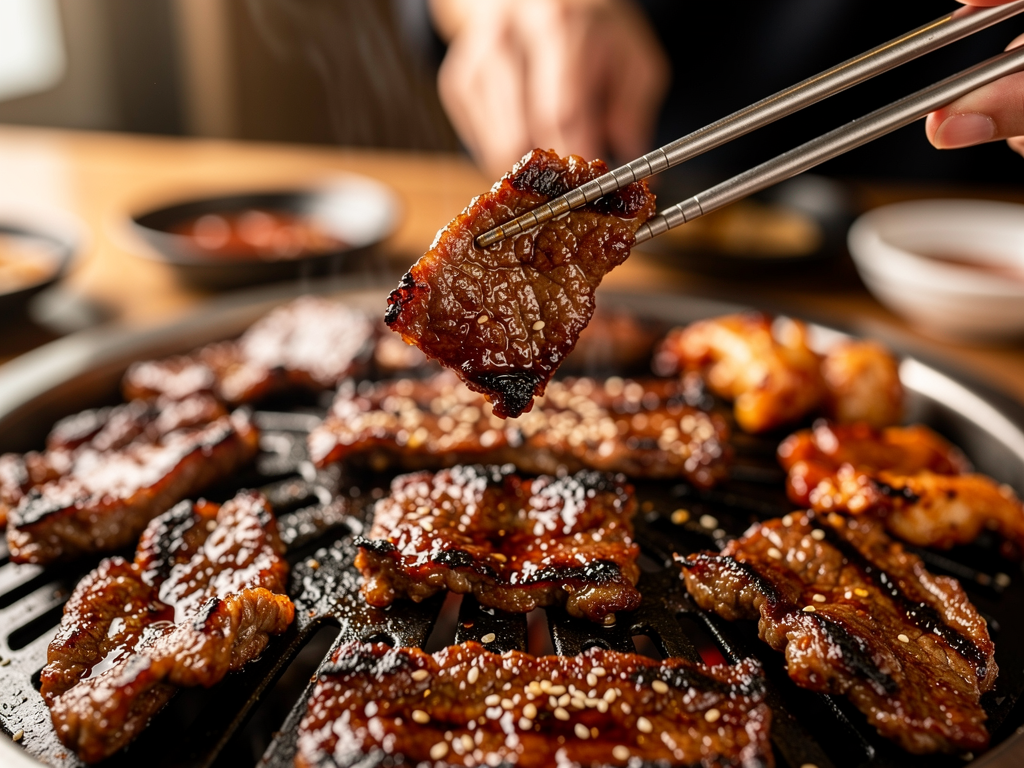 unlimited Korean BBQ close-up at a halal Korean restaurant in Abu Dhabi