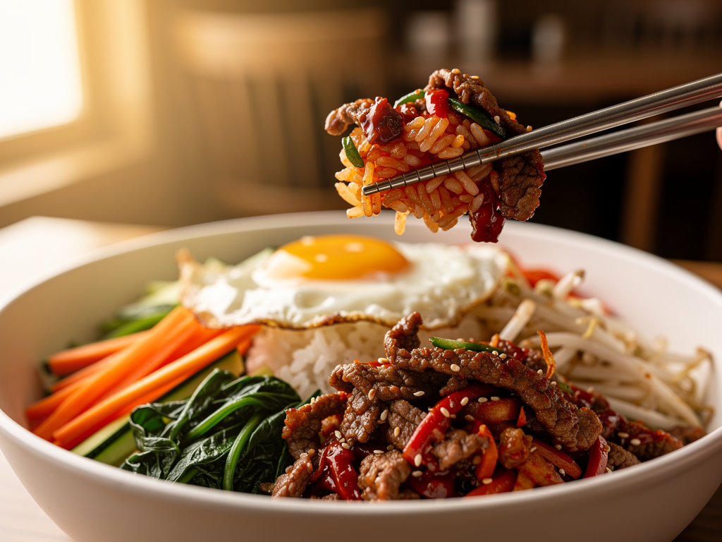 Best Bibimbap in Abu Dhabi (2026): An Honest Local Guide 2 Korean bibimbap bowl with vegetables, egg and gochujang