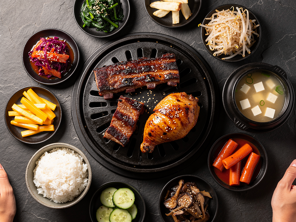 halal Korean food spread with unlimited Korean BBQ and banchan in Dubai