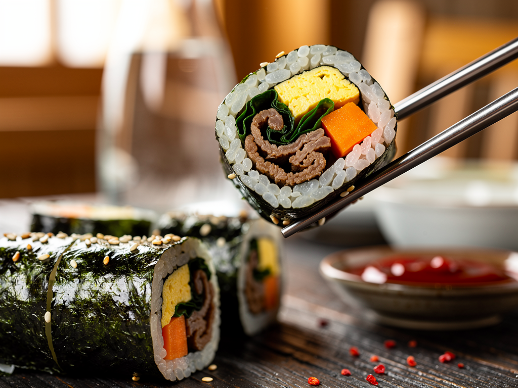Best Gimbap in Dubai (2026): Honest Local Guide 2 gimbap close-up at a halal Korean restaurant in Dubai