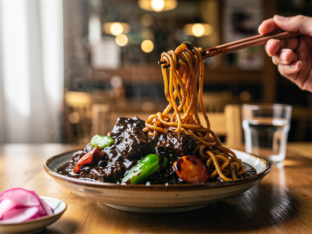 jajangmyeon close-up at a halal Korean restaurant in Dubai