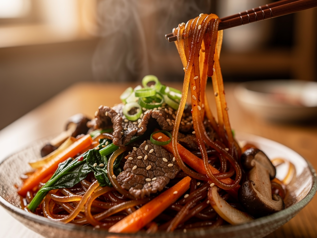 Best Japchae in Dubai (2026): Honest Local Guide 2 japchae close-up at a halal Korean restaurant in Dubai