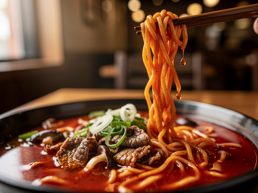korean ramen close-up at a halal Korean restaurant in Dubai
