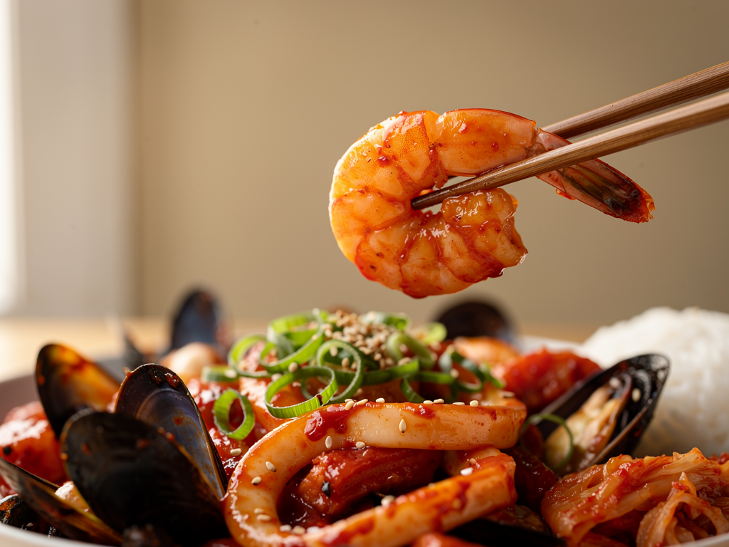 korean seafood close-up at a halal Korean restaurant in Dubai