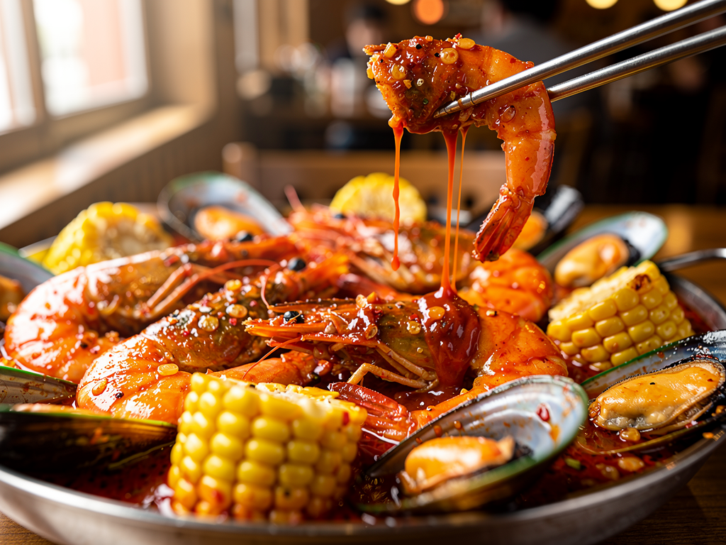 Best Seafood Boil in Abu Dhabi (2026): The Honest Guide 2 Korean-style seafood boil with shrimp, mussels and corn in a spiced sauce, Abu Dhabi