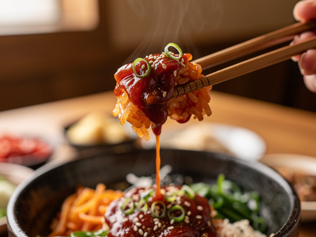 halal Korean beef and rice close-up in the UAE