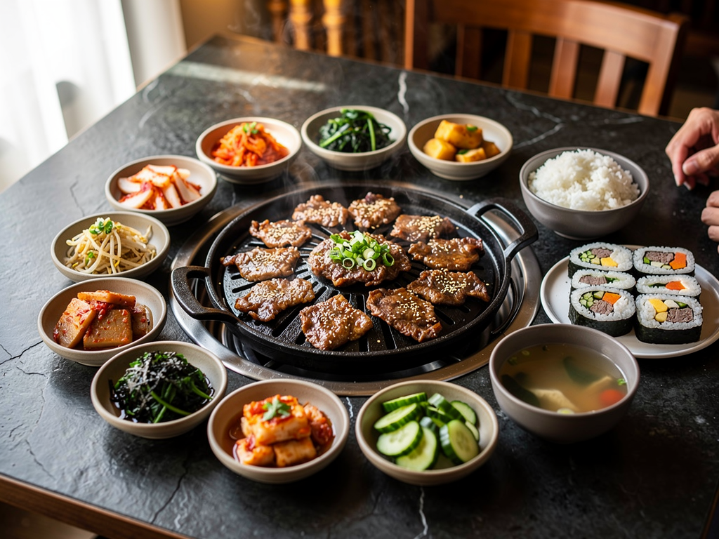 Korean Restaurant Bur Dubai (2026): Honest Local Guide 3 halal Korean food spread with korean barbecue and banchan near Bur Dubai