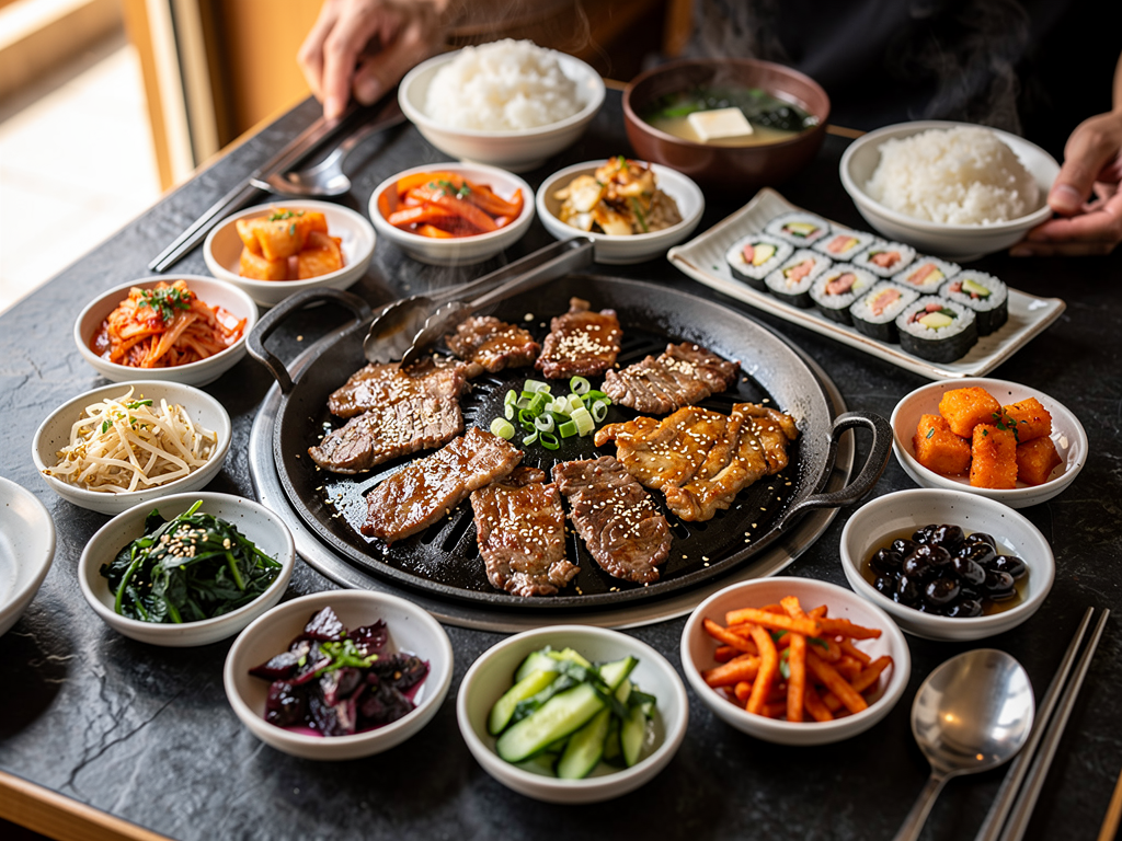 Korean Restaurant Near Abu Dhabi Mall (2026): Honest Guide 3 halal Korean food spread with korean barbecue and banchan near Abu Dhabi Mall