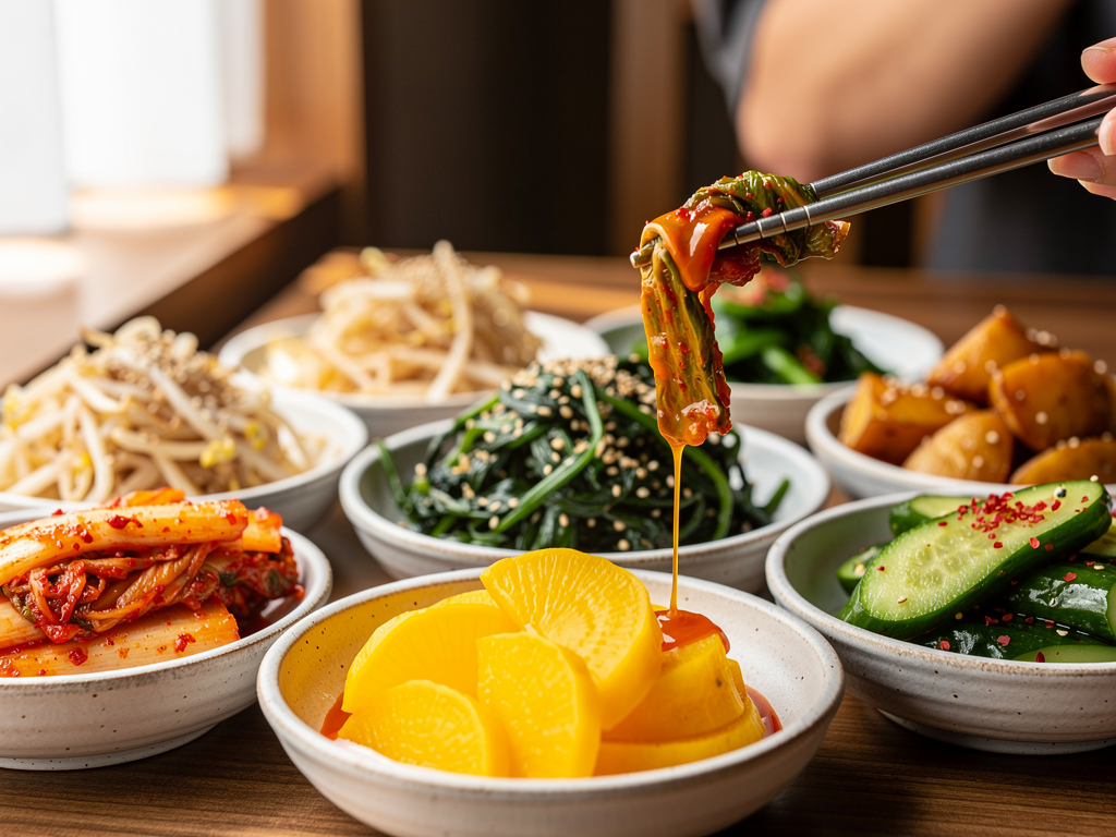 What Is Banchan? (반찬) The Complete 2026 Guide — and Where to Try It in the UAE 2 Korean banchan side dishes close-up with kimchi and pickled radish