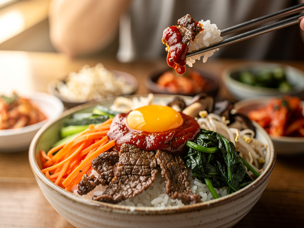 What Is Bibimbap? (비빔밥) The Complete 2026 Guide — and Where to Try It in the UAE 2 Korean bibimbap bowl close-up with seasoned vegetables and gochujang