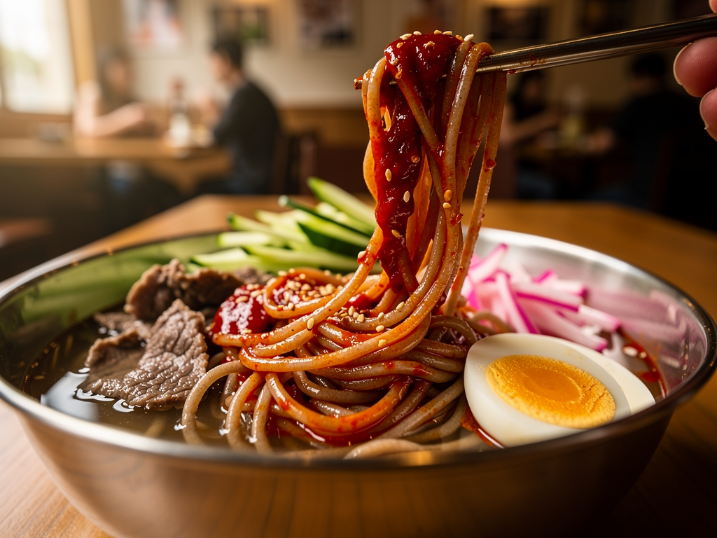 What Is Naengmyeon? (냉면) The Complete 2026 Guide — and Where to Try It in the UAE 2 naengmyeon cold buckwheat noodles close-up