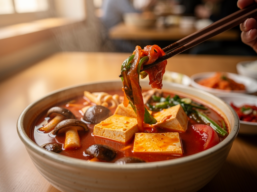 soondubu jjigae close-up at a halal Korean restaurant in the UAE