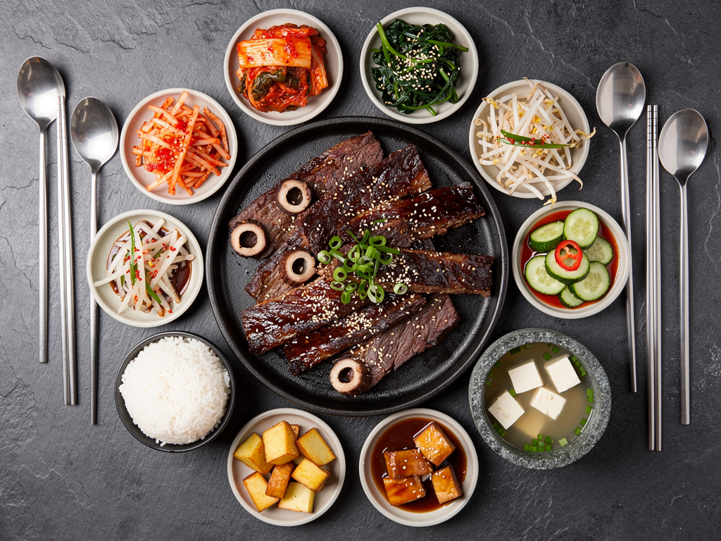 Best Galbi in Abu Dhabi (2026): Honest Local Guide 3 Korean beef short ribs served with rice and banchan in Abu Dhabi