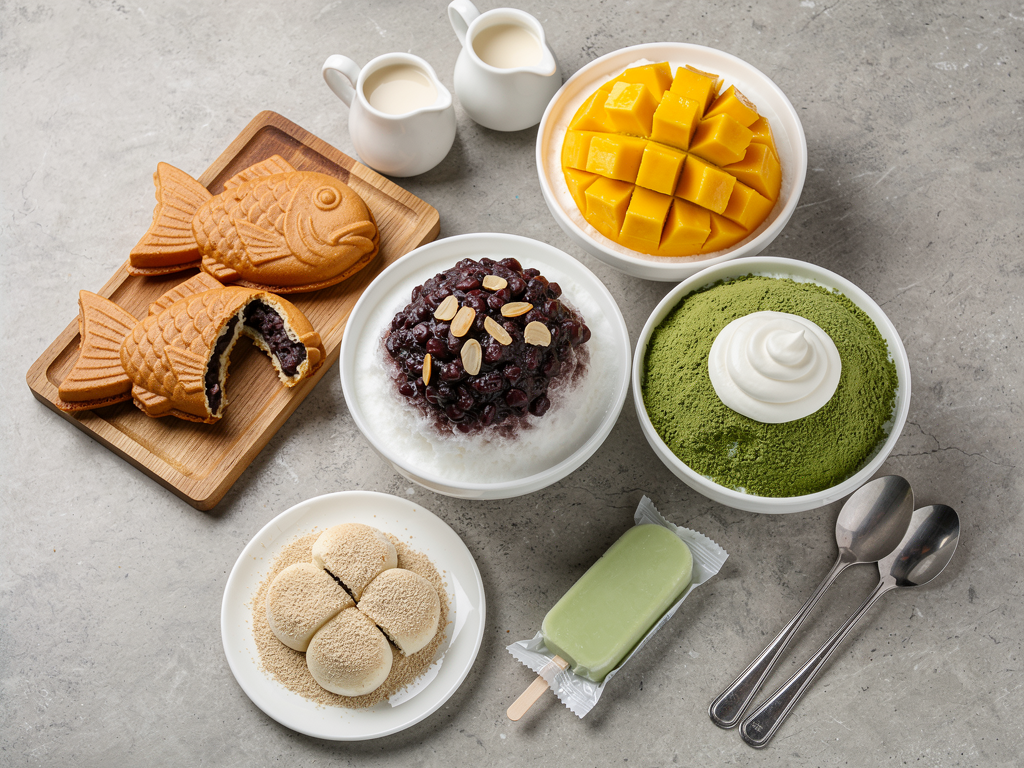 Best Korean Desserts in Abu Dhabi (2026): Honest Local Guide 3 korean desserts spread with bingsu and bungeoppang in Abu Dhabi