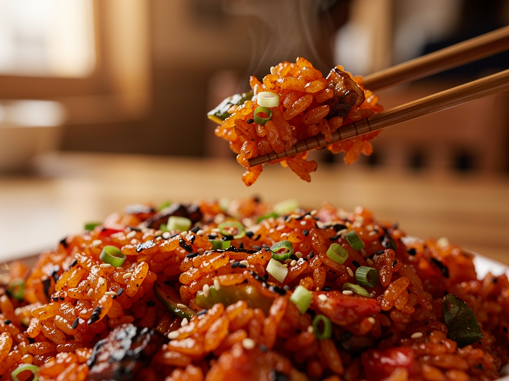 Best Korean Fried Rice in Dubai (2026): Honest Local Guide 2 korean fried rice close-up showing dry, separate rust-orange grains, Dubai