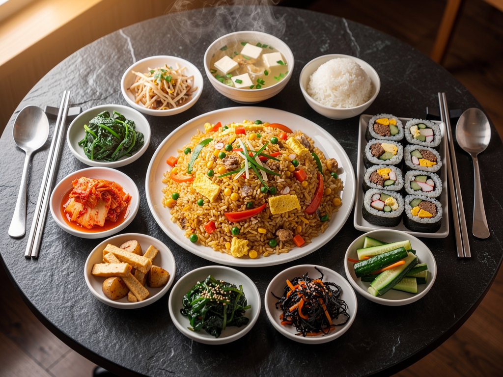 Best Korean Fried Rice in Dubai (2026): Honest Local Guide 3 Korean fried rice served with banchan on a Dubai restaurant table
