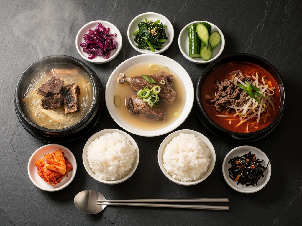 Best Korean Soup in Abu Dhabi (2026): Honest Local Guide to Tang and Guk 3 three Korean soups served as single meals with rice at a halal Korean restaurant in Abu Dhabi