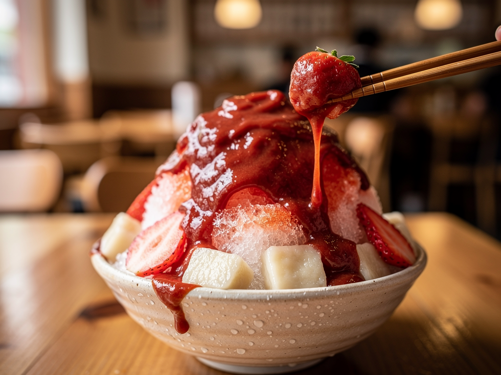 Korean bingsu shaved ice close-up