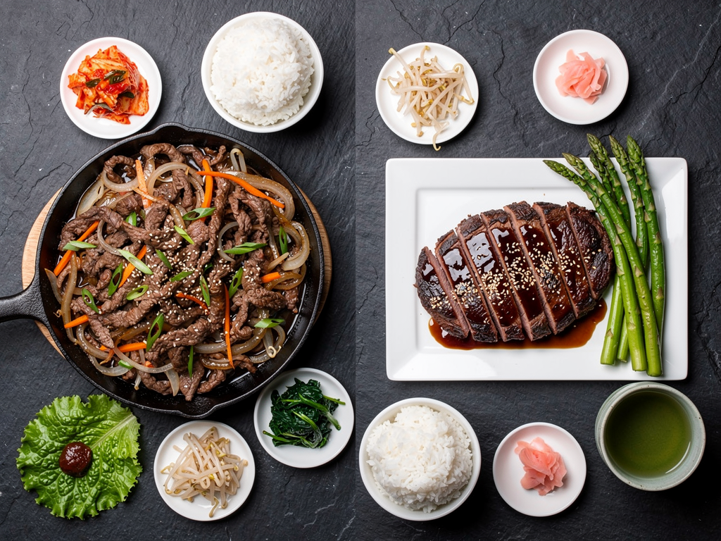 Korean bulgogi and Japanese beef teriyaki compared on a Dubai table