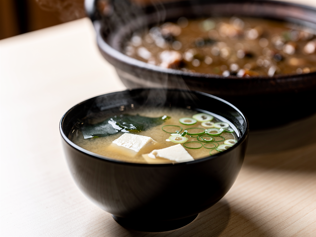 Doenjang Jjigae vs Miso Soup: The Honest 2026 Guide for UAE Diners 2 Close-up of a small bowl of Japanese miso soup with tofu and wakame beside a Korean stew pot