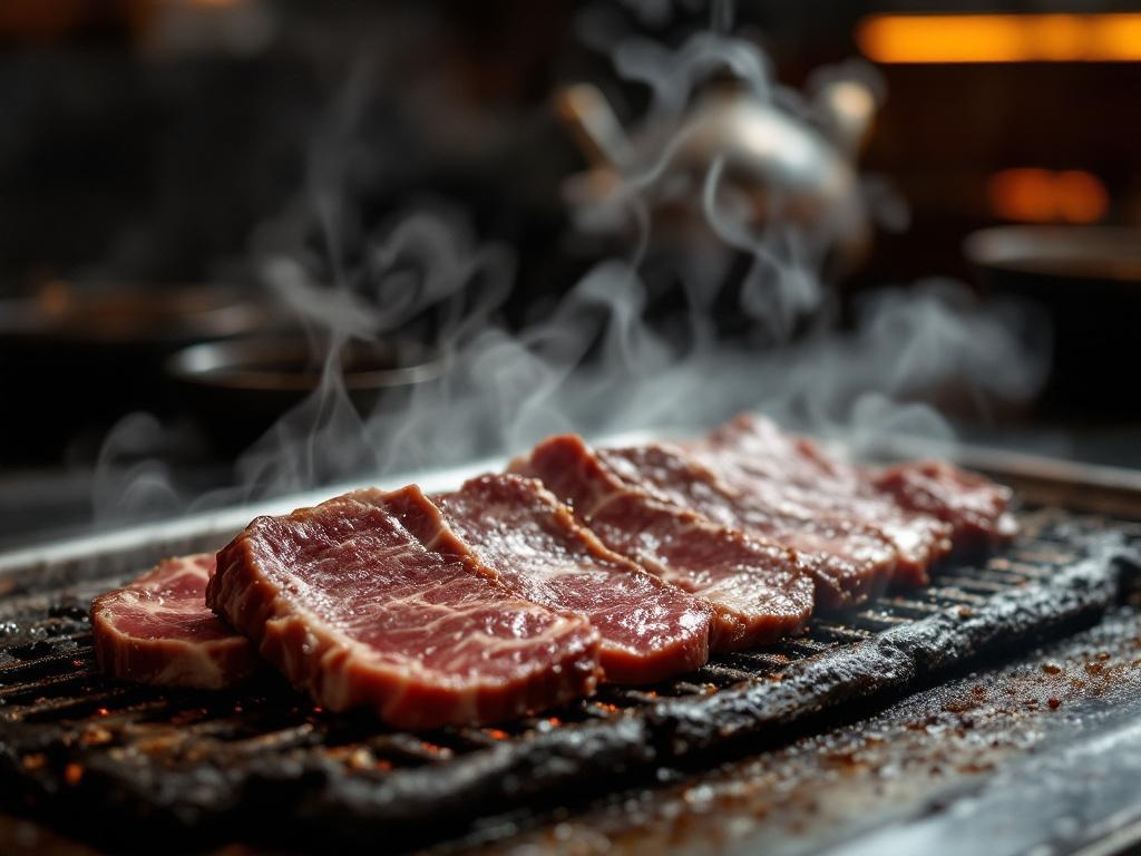 Korean Restaurant Dubai JBR 7 Halal Korean BBQ spread on the grill at Mukbang Shows on JBR Walk, Dubai