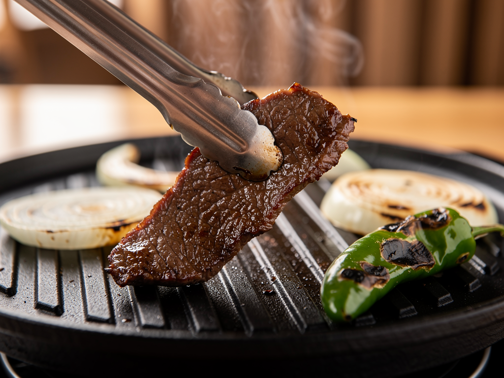 Korean BBQ Birthday Abu Dhabi (2026): How to Actually Book It 2 Korean BBQ beef bulgogi on the grill at a halal Korean restaurant in Abu Dhabi