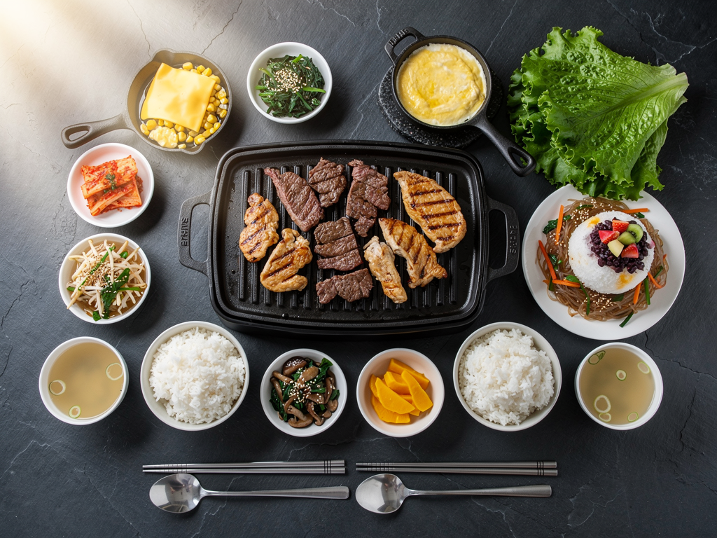 Korean BBQ Date Night Abu Dhabi (2026): The Honest Guide for Two 3 halal Korean dinner spread for two with Korean BBQ and banchan in Abu Dhabi