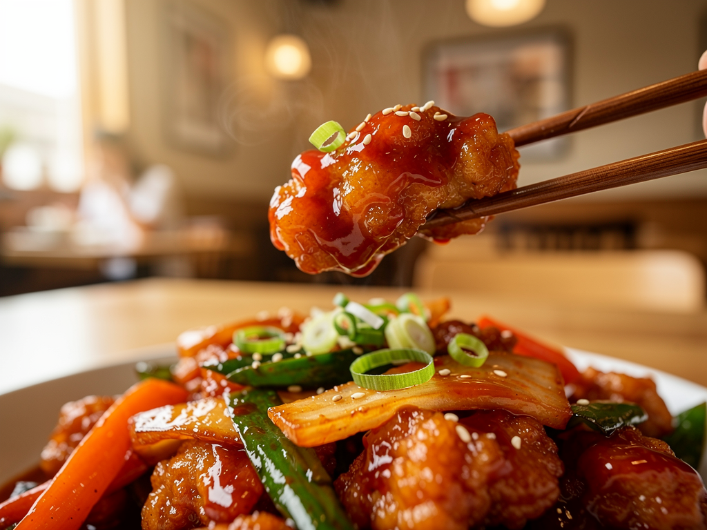 Korean Chinese Food Abu Dhabi (2026): The Honest Guide to Jjajangmyeon, Jjampong and Tangsuyuk 2 Korean-Chinese tangsuyuk close-up at a halal Korean restaurant in Abu Dhabi