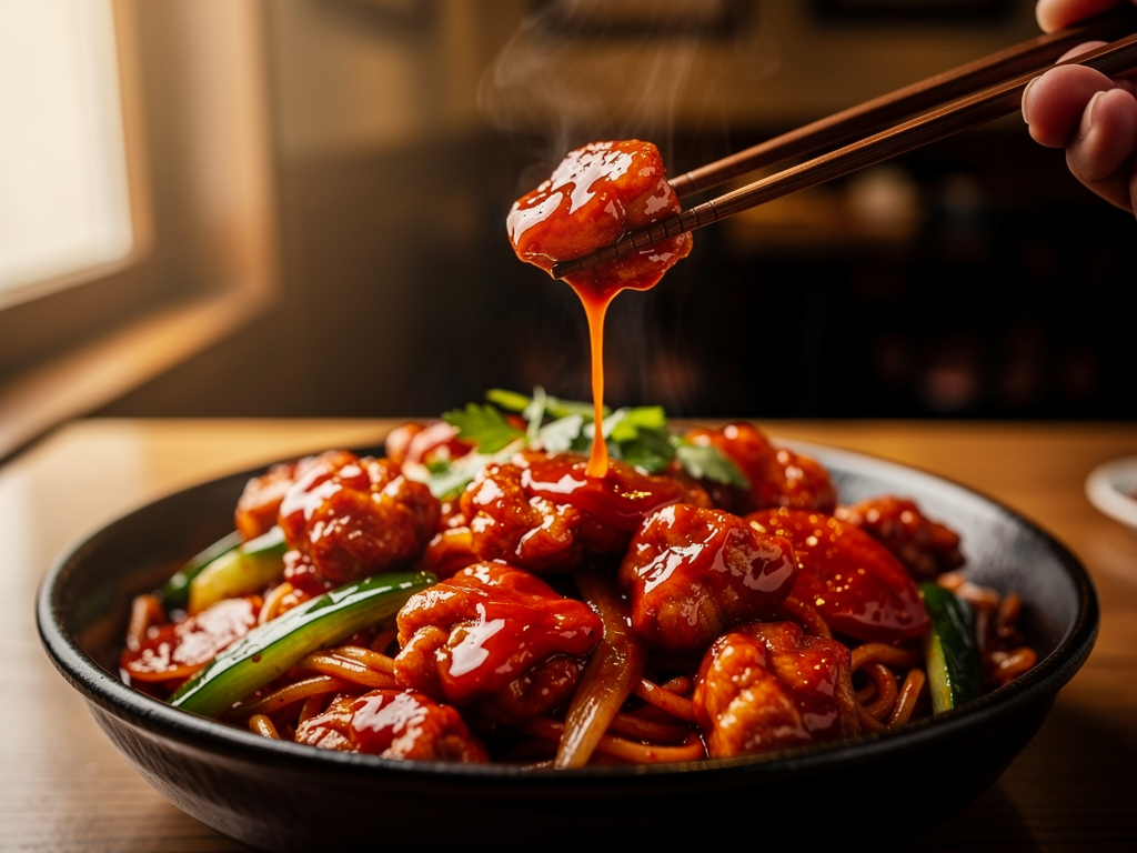 Korean Chinese Food Dubai (2026): The Honest Guide to Jjajangmyeon, Jjampong and Tangsuyuk 2 Close-up of tangsuyuk in sweet and sour sauce