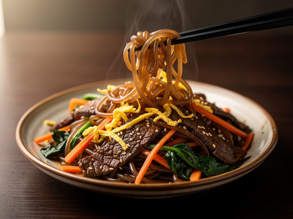 Korean Noodles Abu Dhabi (2026): The Honest Guide to Every Bowl and What It Should Cost 2 Japchae glass noodles served in Abu Dhabi