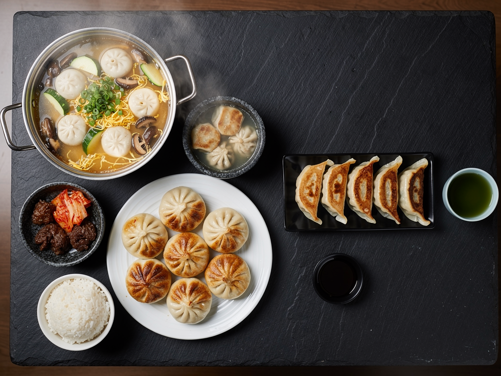 Mandu vs Gyoza: The Honest 2026 Guide for UAE Diners 3 Korean mandu served as a plate, a soup and a casserole beside a Japanese gyoza appetiser