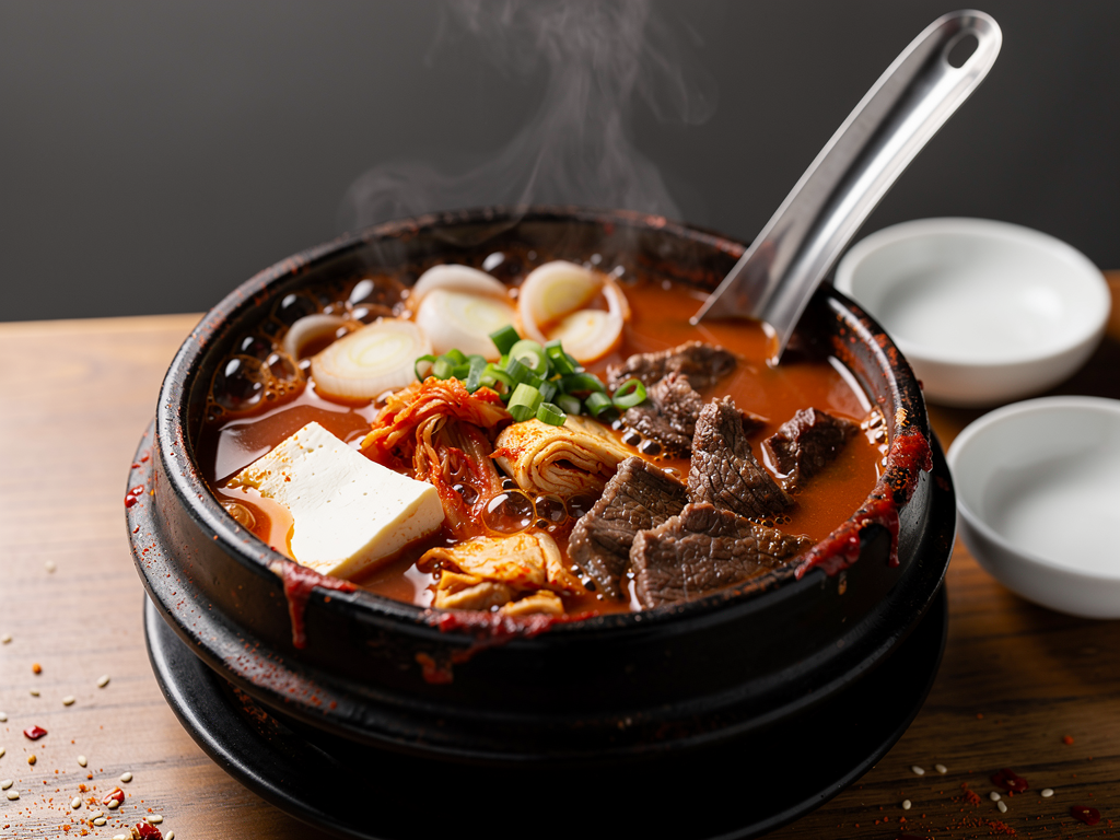 Authentic Korean Food in Dubai (2026): What "Authentic" Really Means Here, and Where to Find It 2 close-up of kimchi jjigae bubbling in an earthenware pot
