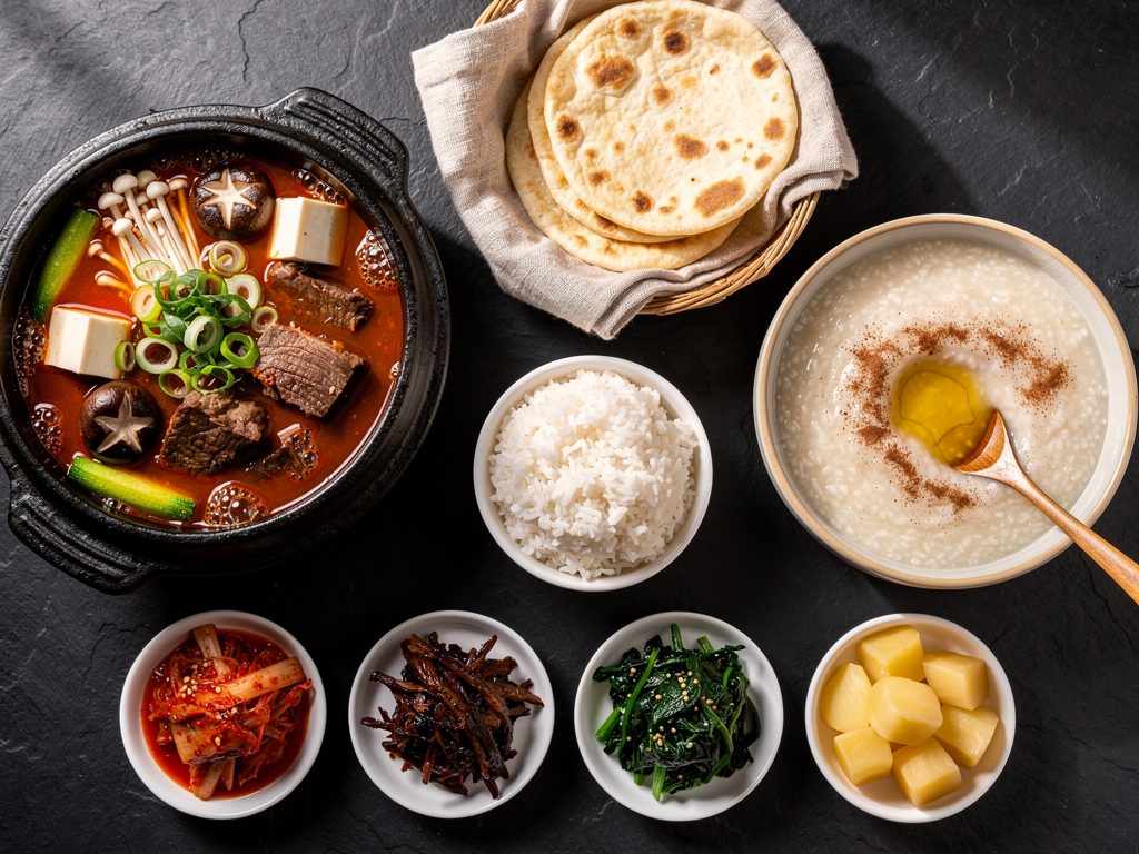 Korean jjigae and Emirati harees on one table