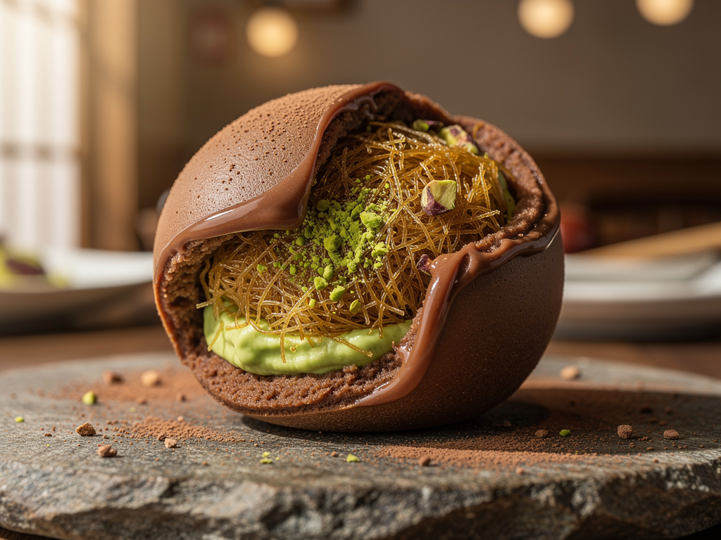 Korean Dubai Cookie (두쫀쿠): The Complete 2026 Guide to Buying One in the UAE 2 Korean Dubai cookie torn open showing chewy mochi-like shell and pistachio kunafa filling