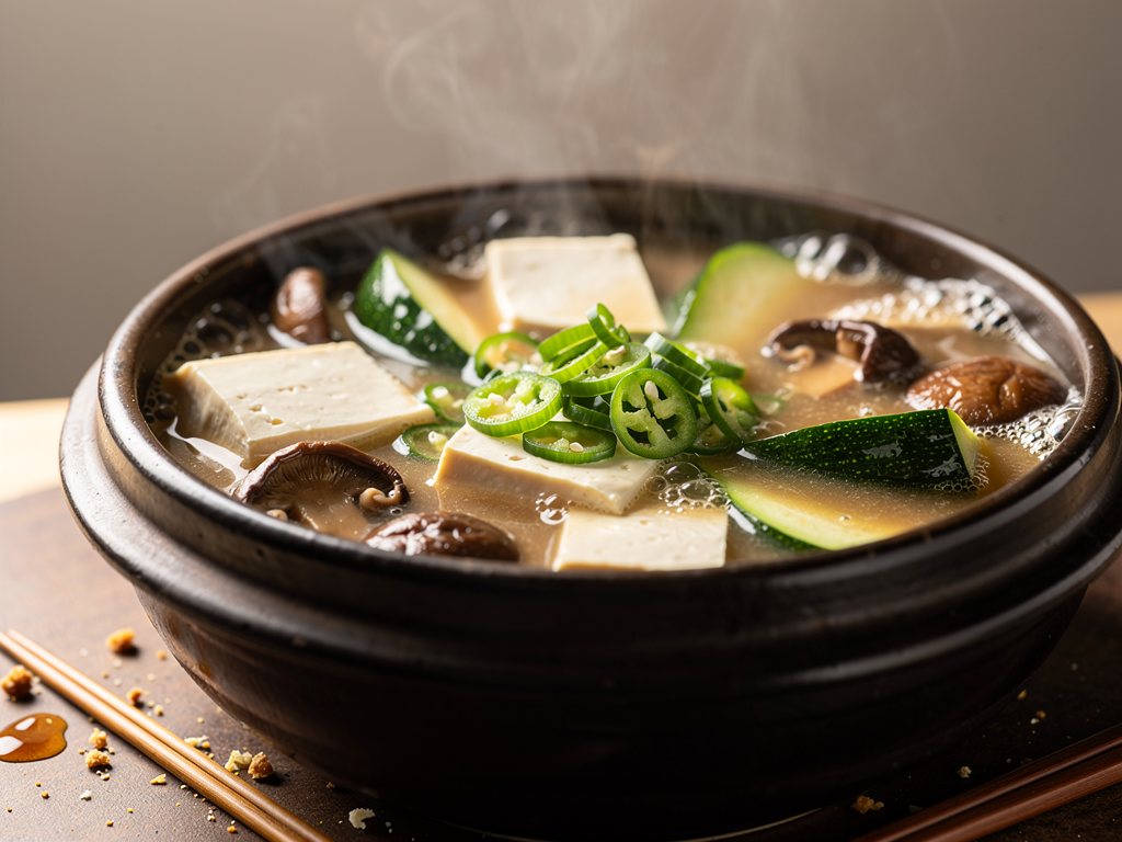 What Is Doenjang Jjigae? (된장찌개) The Complete 2026 Guide for the UAE 2 close-up of a bubbling Korean doenjang jjigae stew with tofu and courgette