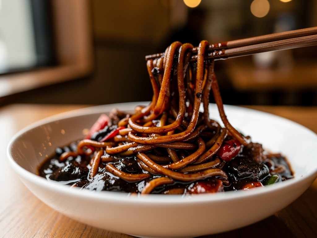 What Is Jajangmyeon? (짜장면) The Complete 2026 Guide for the UAE 2 jajangmyeon black bean noodles close-up