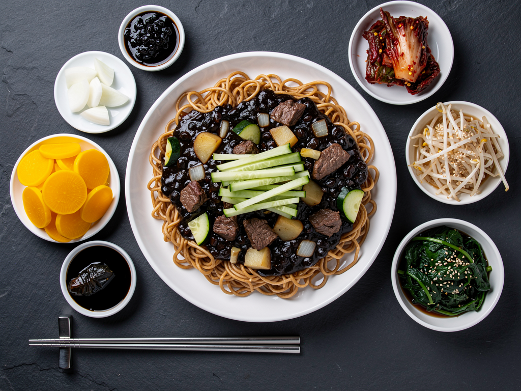 What Is Jajangmyeon? (짜장면) The Complete 2026 Guide for the UAE 3 jajangmyeon with Korean side dishes