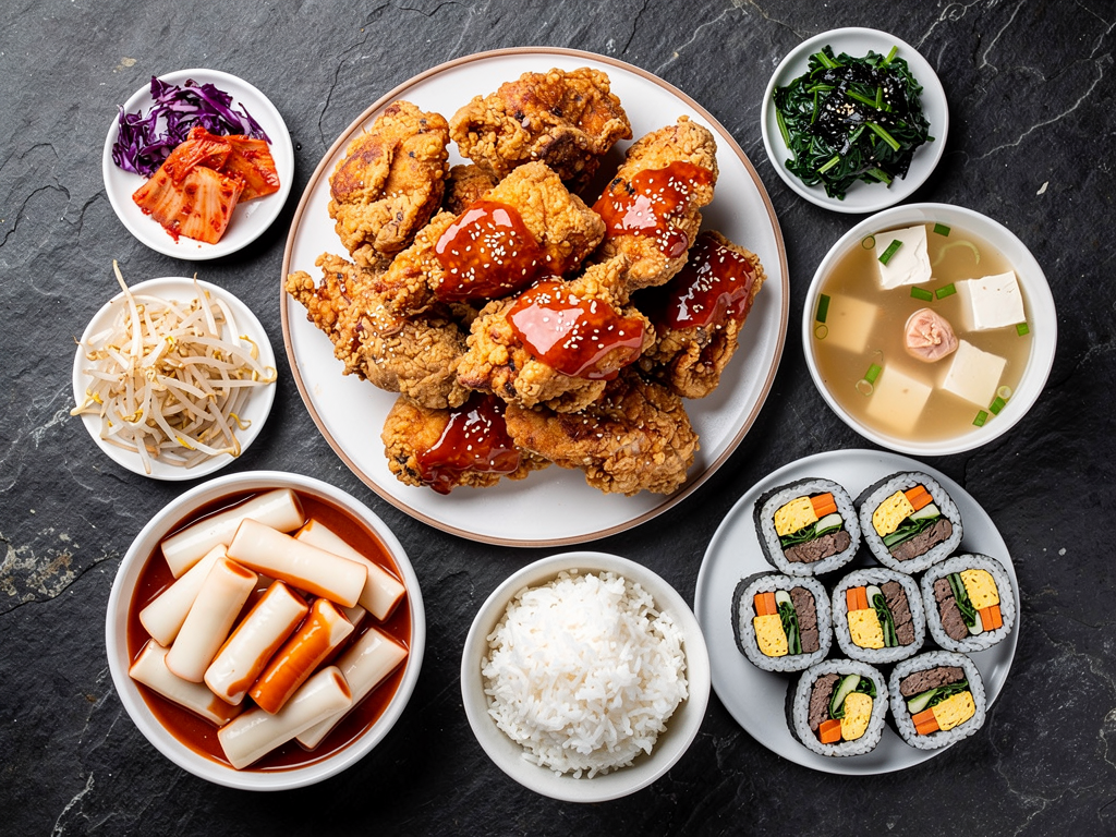 halal Korean fried chicken, tteokbokki and gimbap spread for two in Ras Al Khaimah